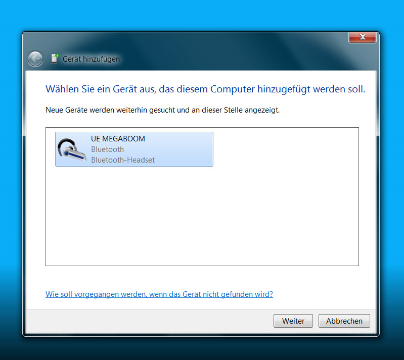 Bluetooth-Lautsprecher wurde von Windows erkannt (Bild: Screenshot Windows 7).
