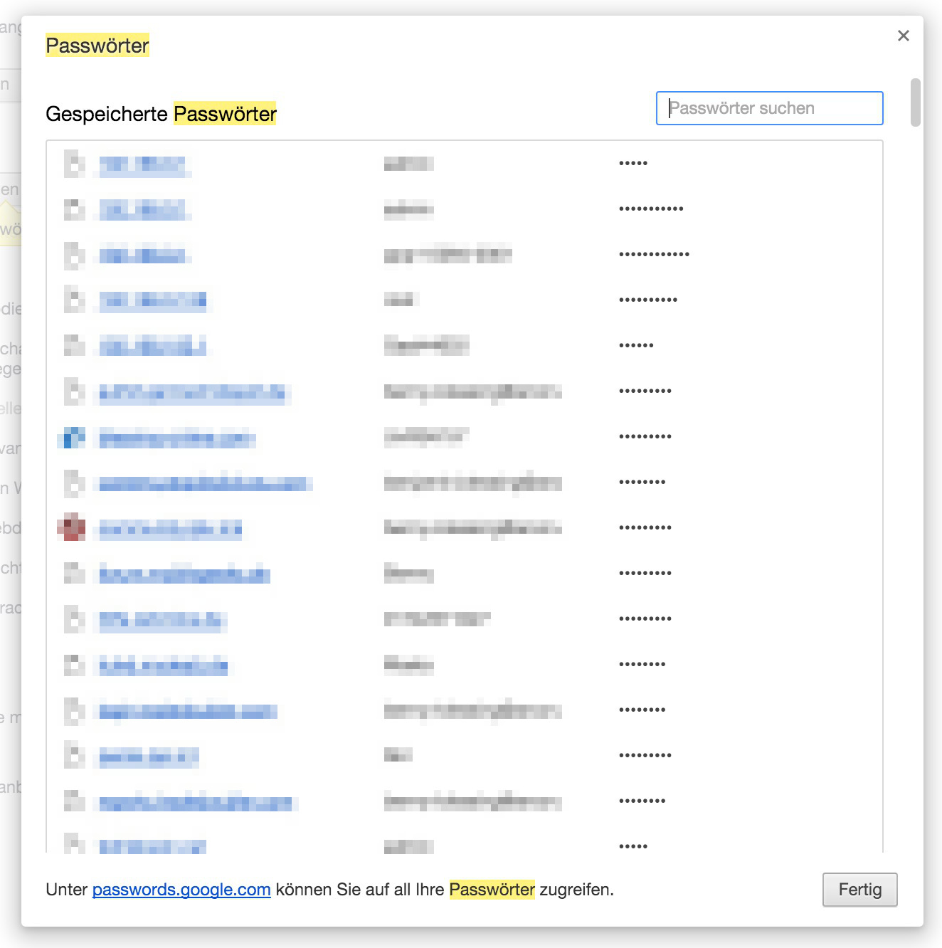 Google Chrome gespeicherte Passwörter
