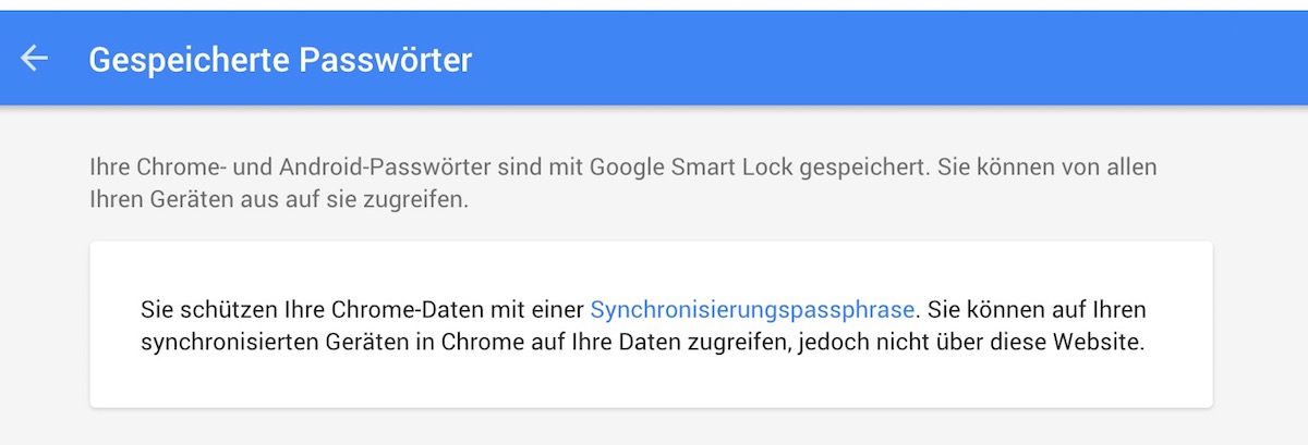 Google Passwörter Synchronisierungspassphrase