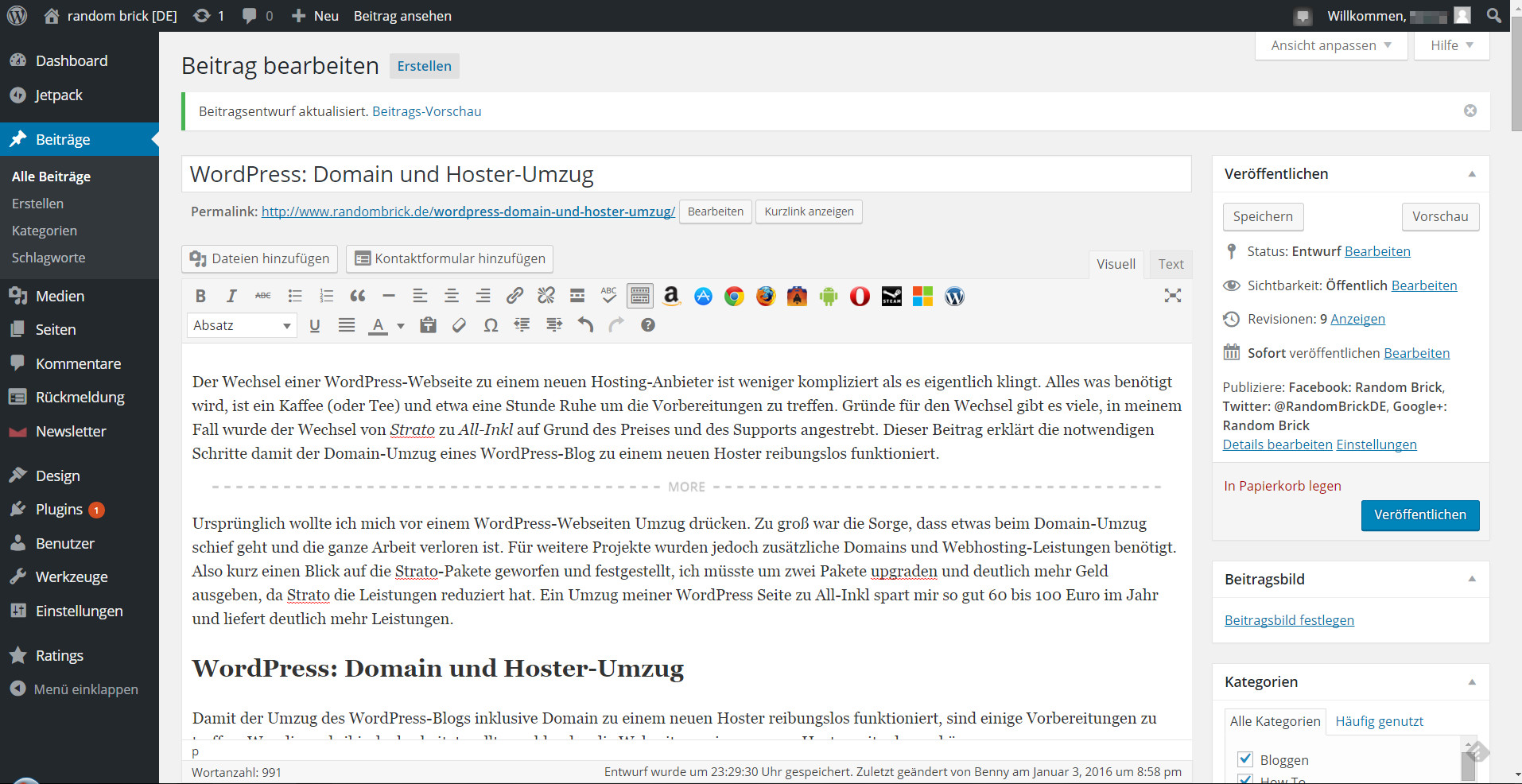 WordPress Domain Umzug zu neuem Hoster