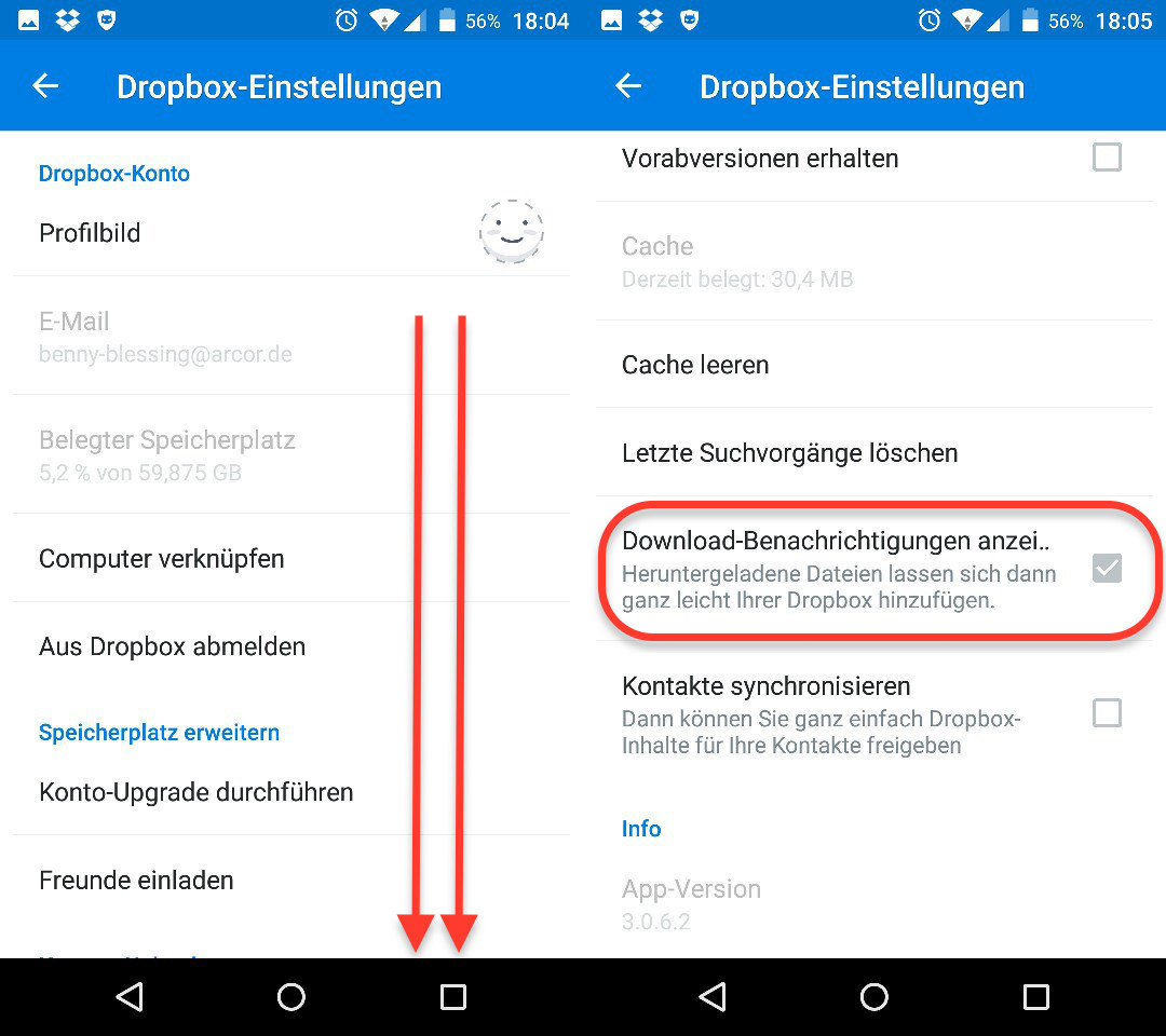 Smartphone Downloads nicht zu Dropbox hinzufügen