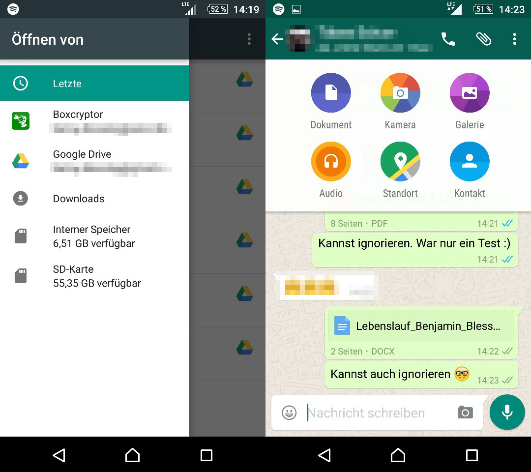 WhatsApp Versenden von Word und Excel Dokumenten