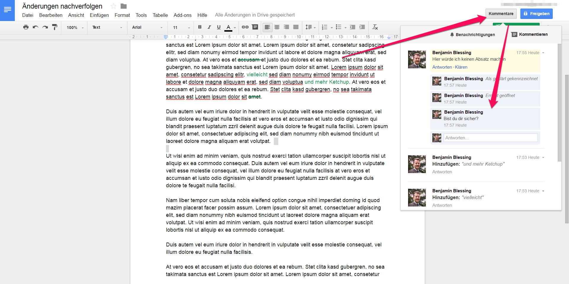 Google Docs Kommentare diskutieren