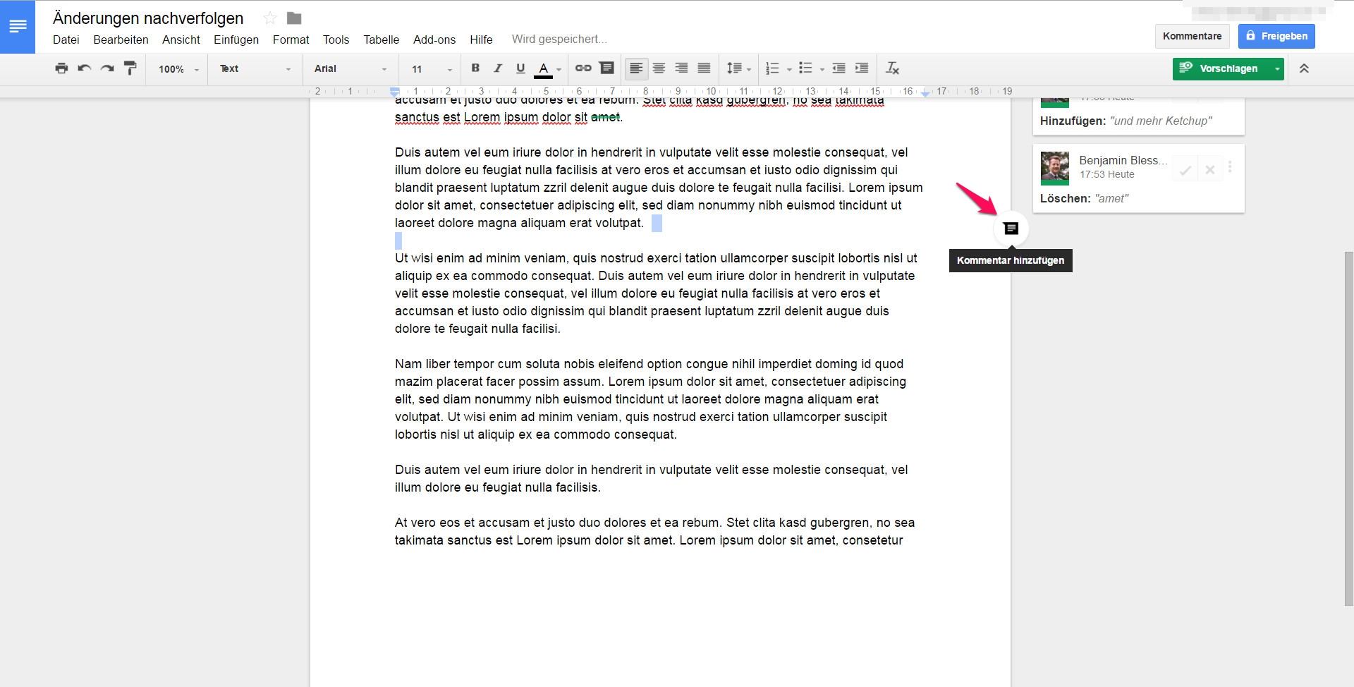 Google Docs Kommentare einfügen