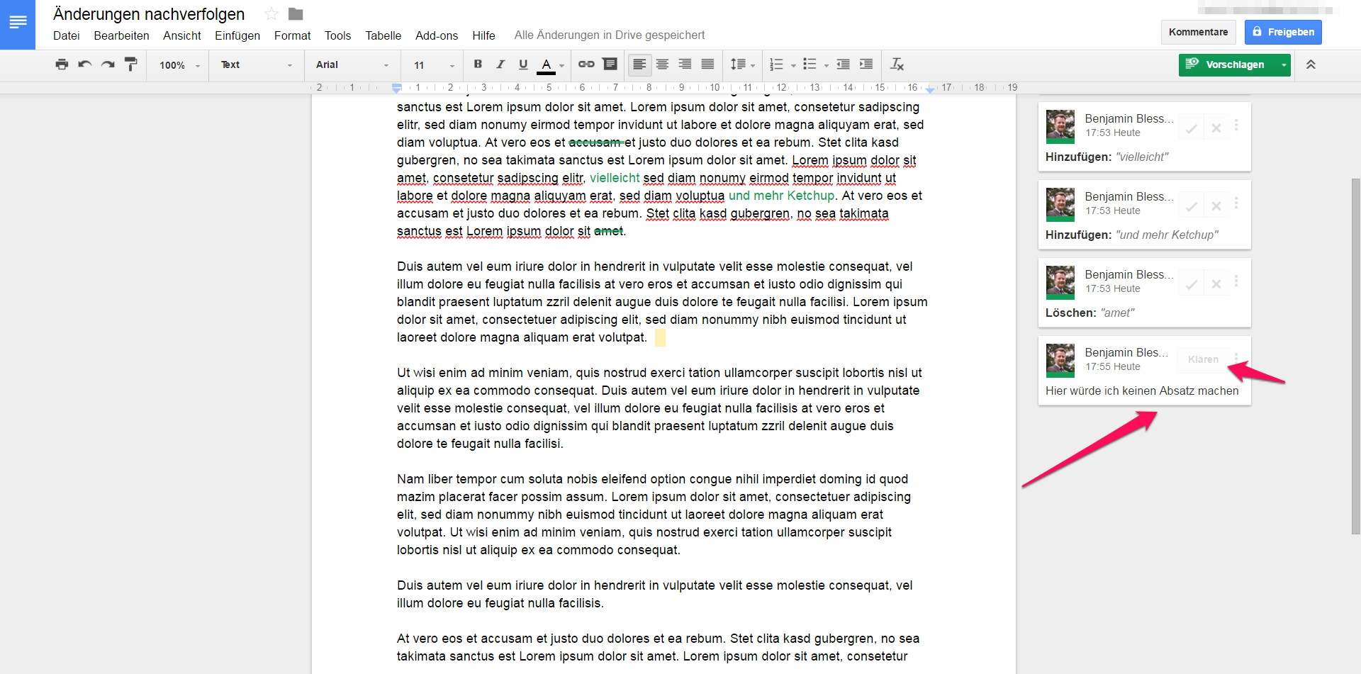 Google Docs Kommentare nutzen
