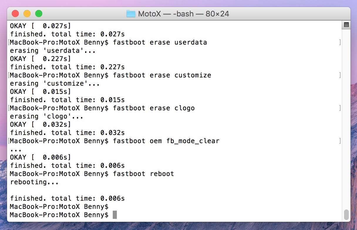 Moto X Play via Terminal unter OS X flashen (Bild: OS X).