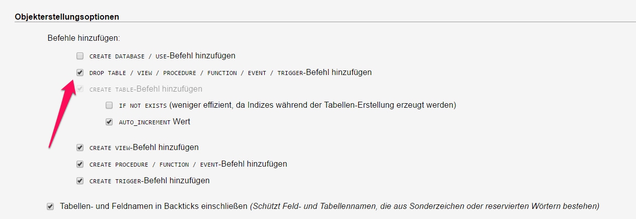 WordPress Datenbanken exportieren