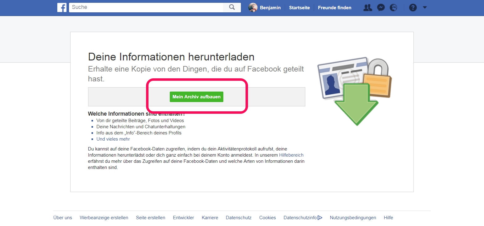 Facebook erstellt ein extra Archiv für den Download