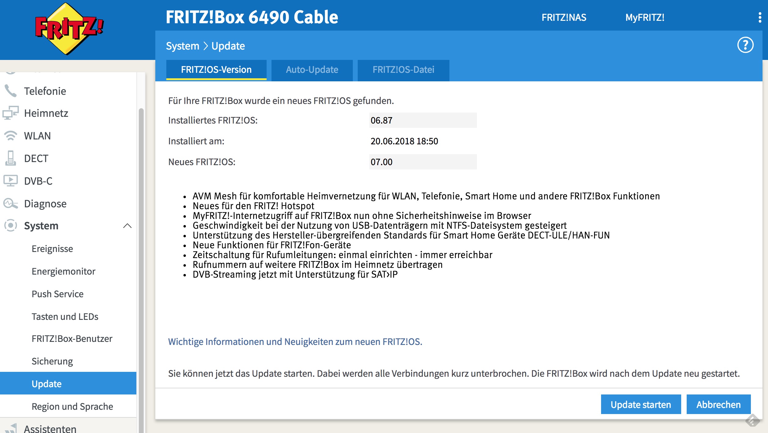 FRITZ!Box 6490 Cable - AVM veröffentlicht FRITZ!OS 7