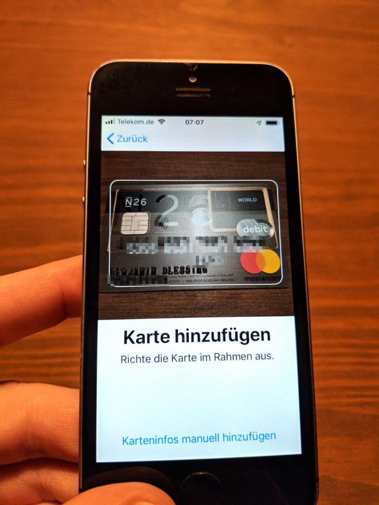 Auswahl der Karte in der Apple Wallet