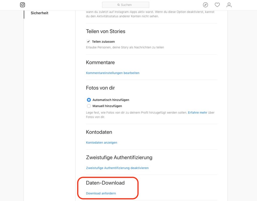 Instagram Bilder und Daten herunterladen