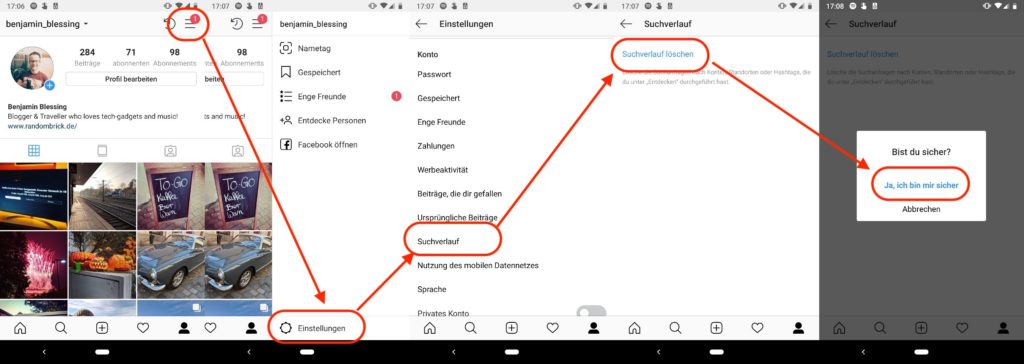 Instagram Suchverlauf löschen