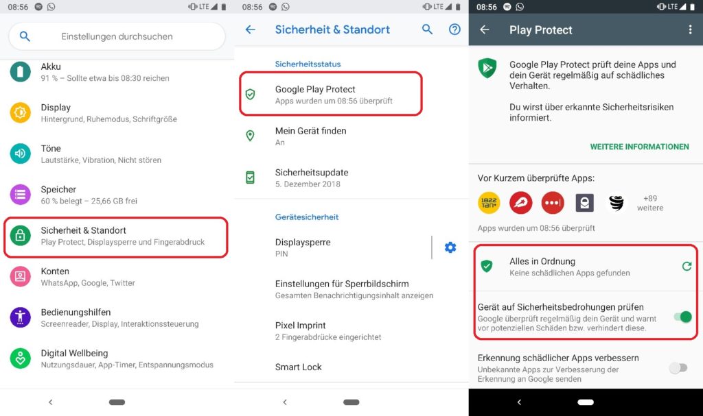 Smartphone mit Google Play Protect scannen