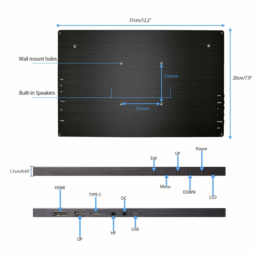 UPERFECT 13,3 Zoll Display Anschlüsse