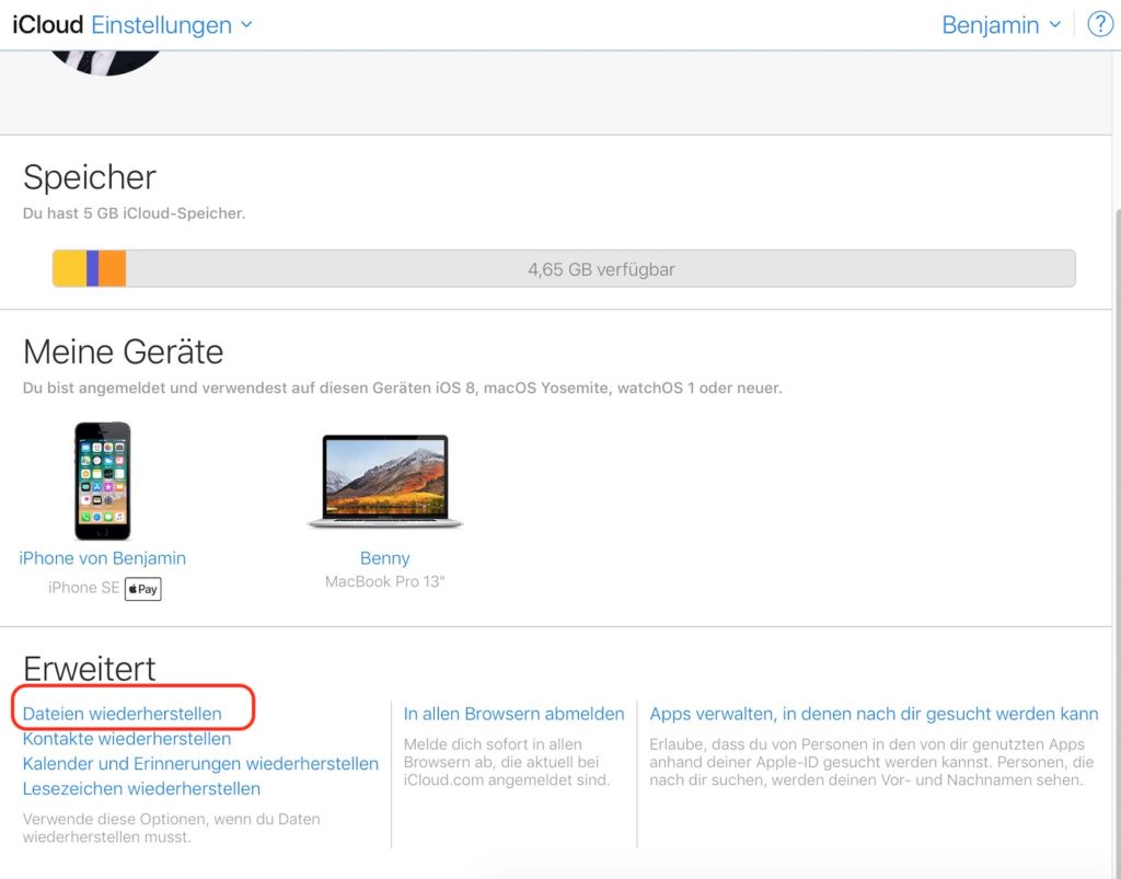 Dateien aus iCloud Drive wiederherstellen