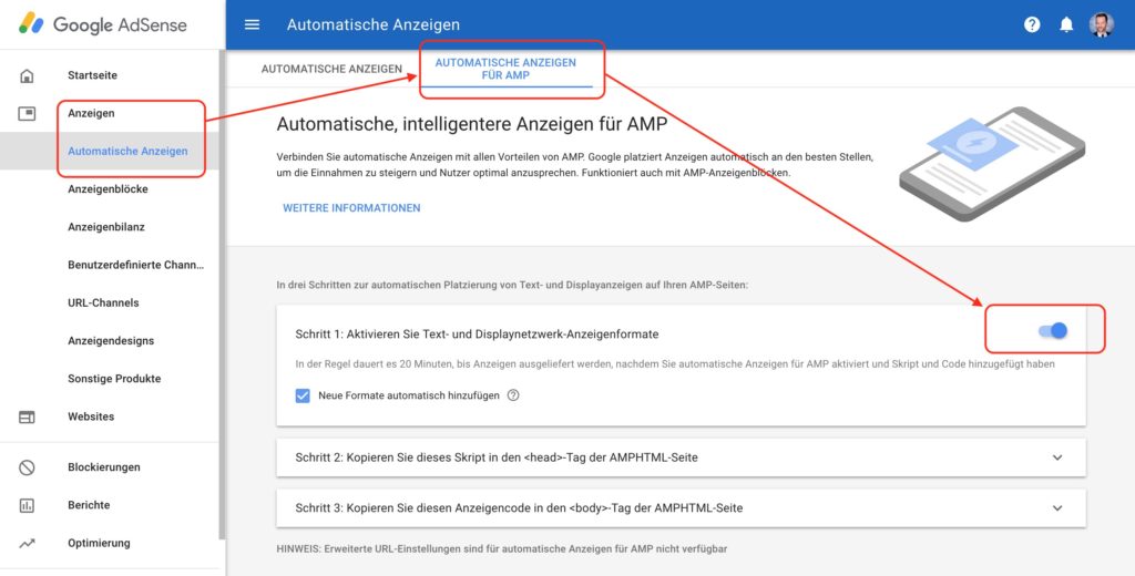 Adsense für Werbung auf AMP-Seiten aktivieren