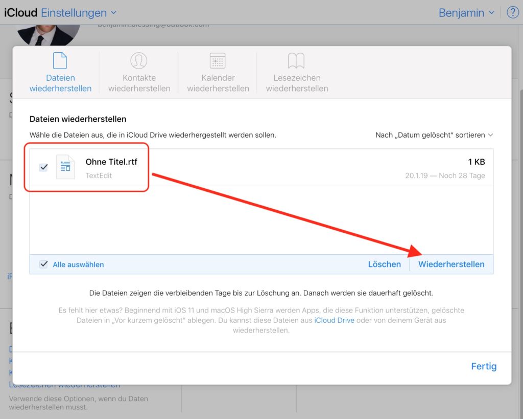 iCloud gelöschte Daten wiederherstellen