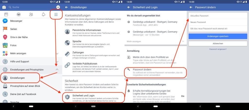Das Facebook Passwort in der App ändern