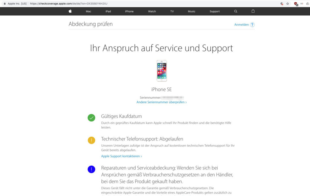 Support für iPhone bei Apple prüfen