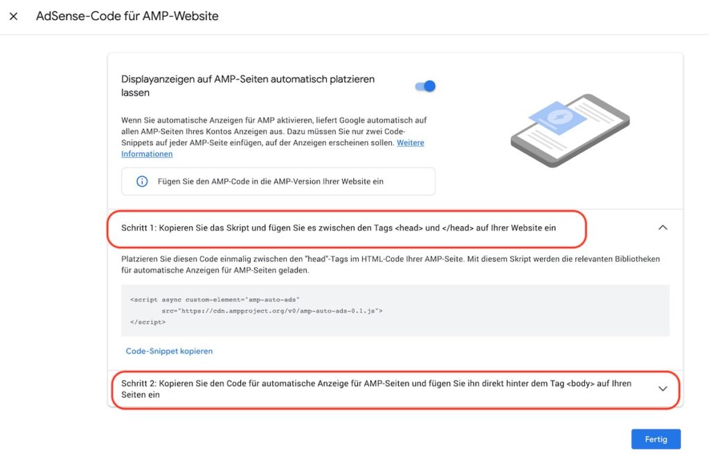 Adsense Code für AMP verwenden