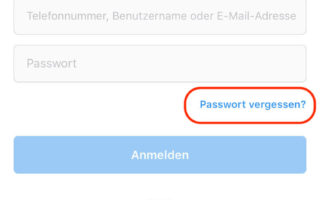 Instagram Passwort zurücksetzen mit dem Benutzernamen