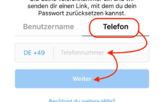 Instagram Passwort zurücksetzen mit der Handynummer
