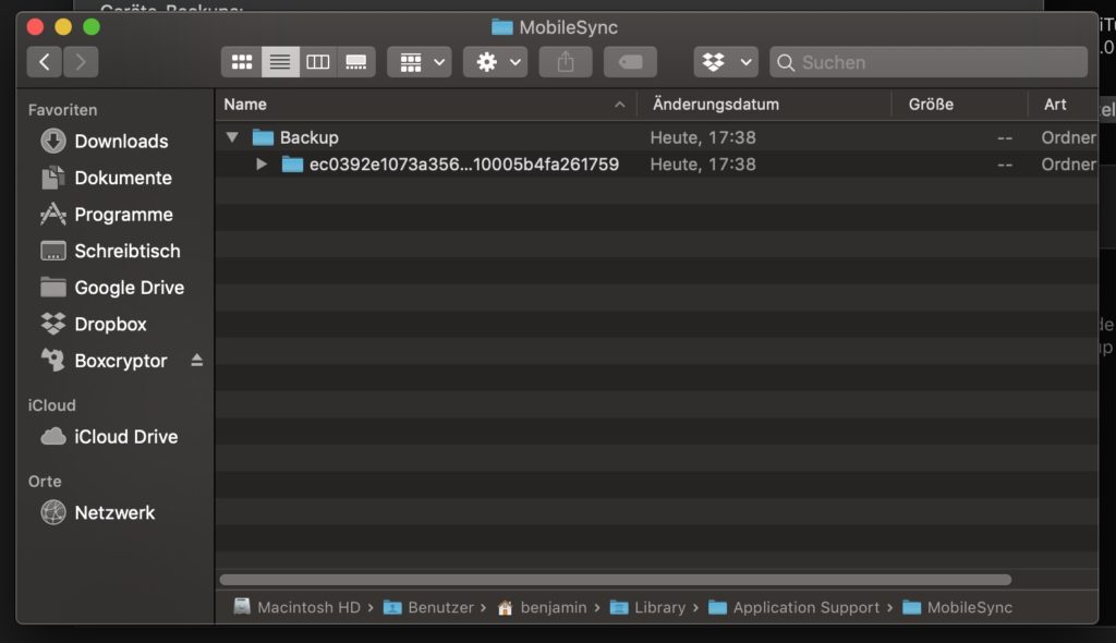 iOS Backup in Finder anzeigen