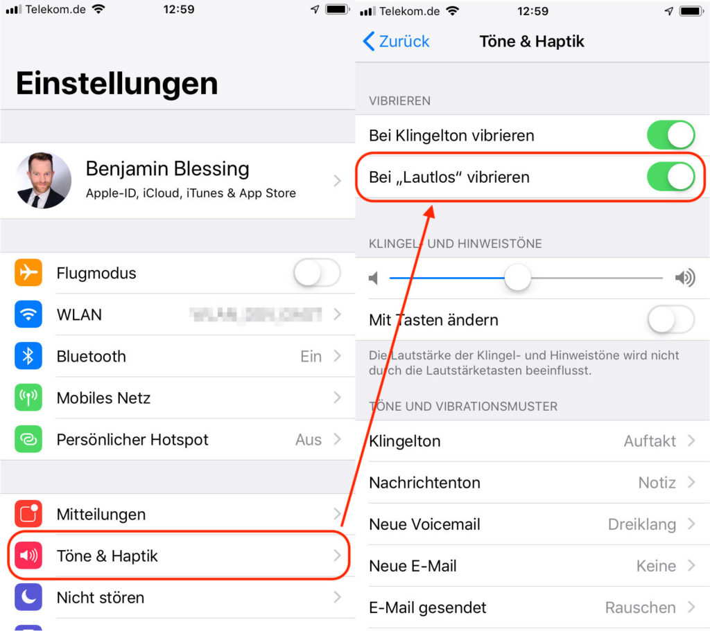 Vibrieren bei lautlos auf dem iPhone ausschalten 