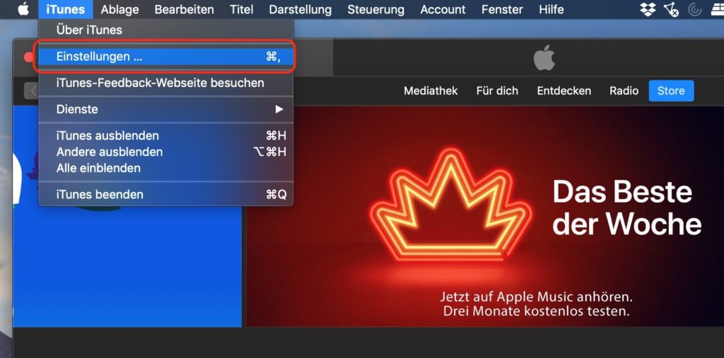 iTunes Einstellungen öffnen