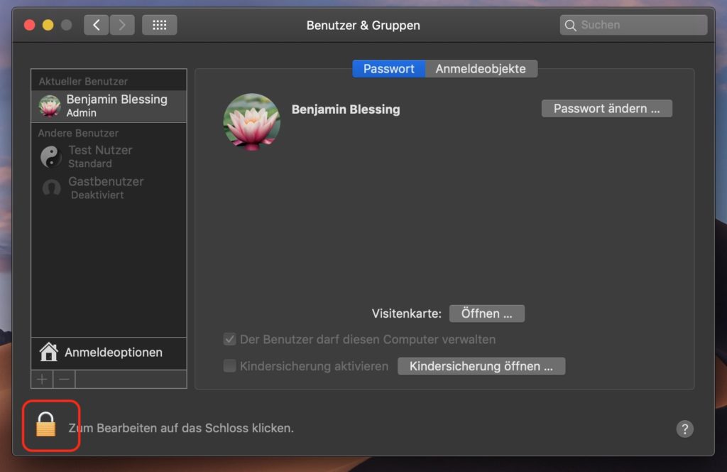 Benutzer & Gruppen auf dem Mac entsperren