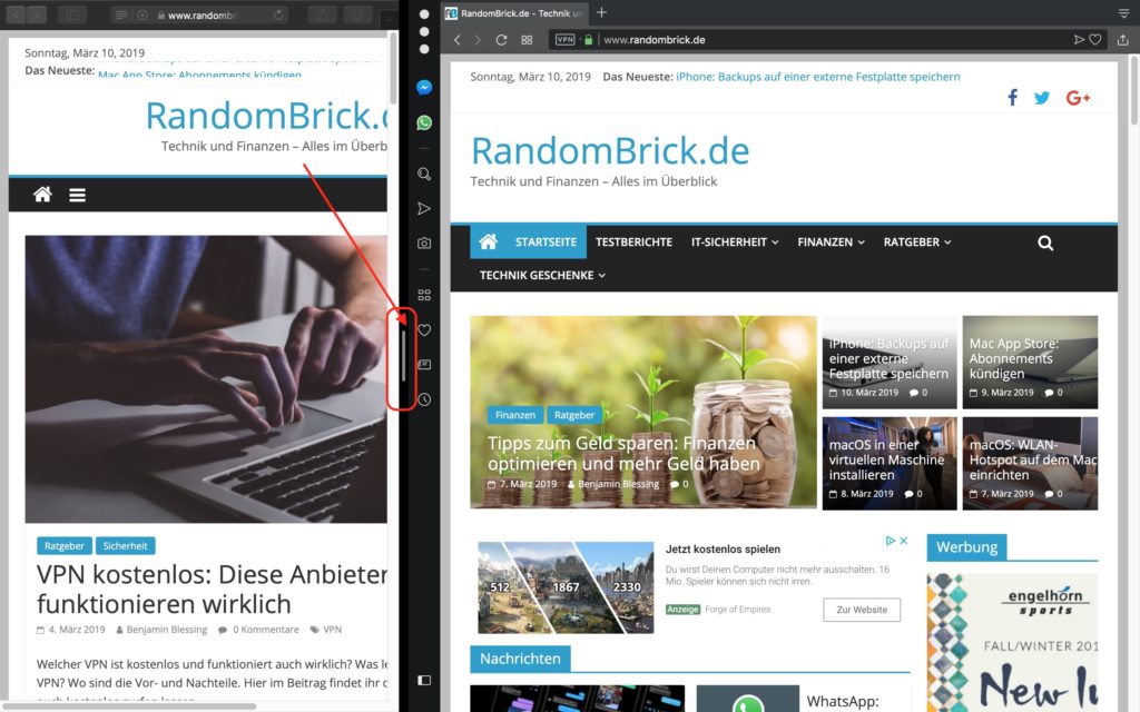 macOS Split View Fenstergröße ändern
