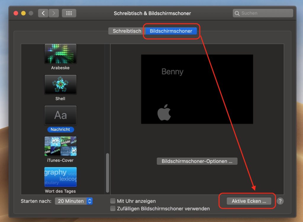 macOS aktive Ecken aktivieren
