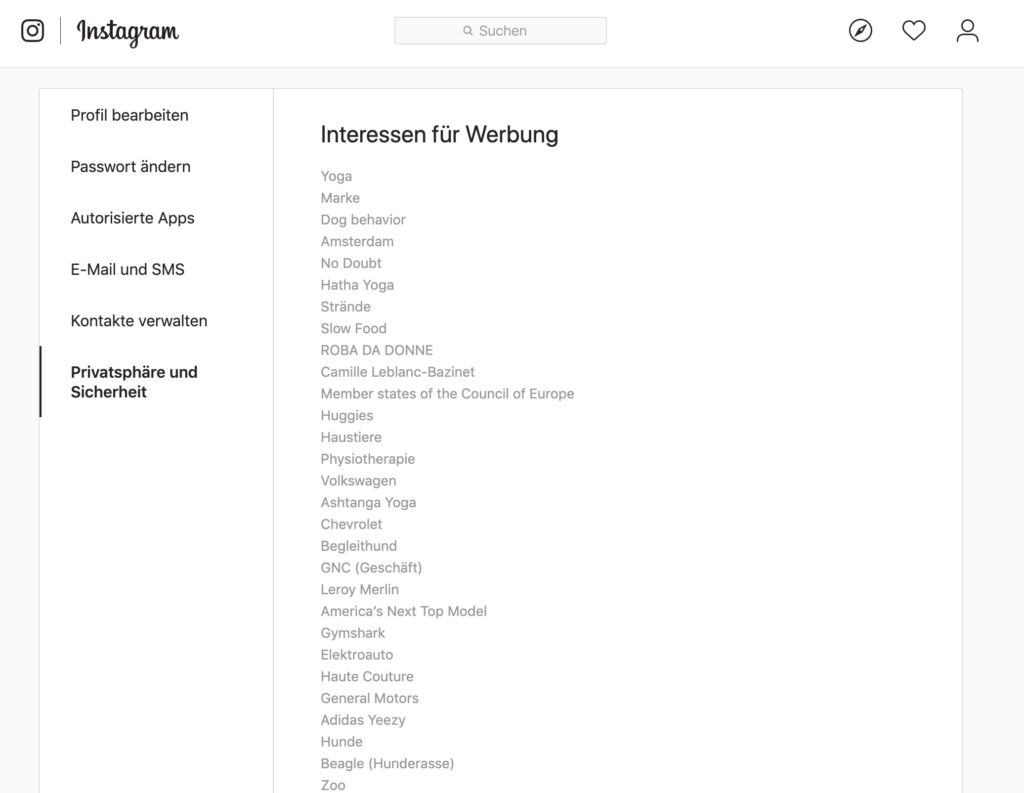 Interessen für Werbung auf Instagram