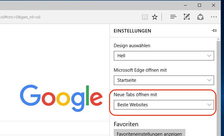 Microsoft Edge Tab mit leerer Seite öffnen