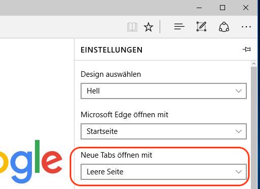 Microsoft Edge Tab mit leerer Seite öffnen
