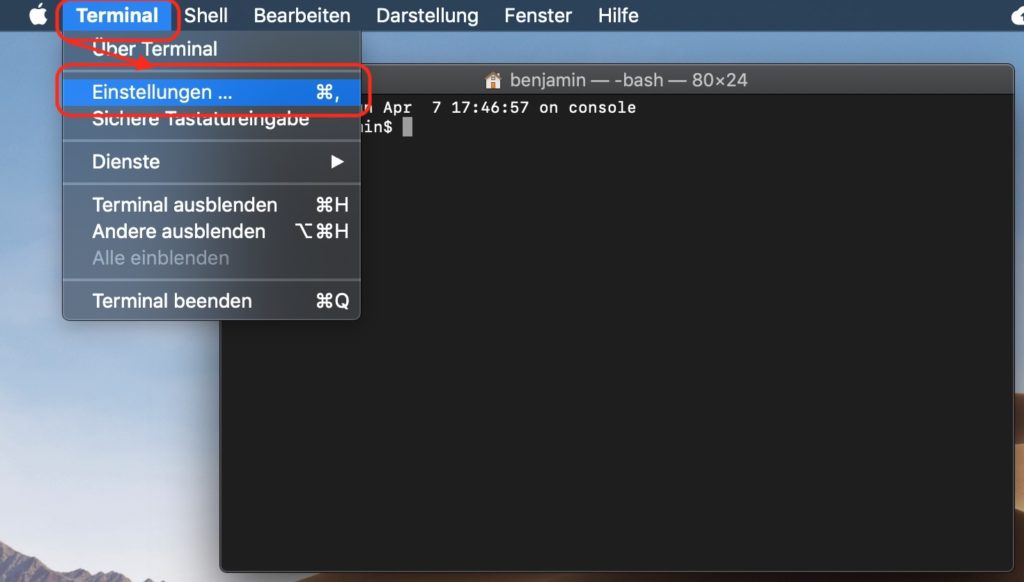 macOS Terminal Einstellungen öffnen