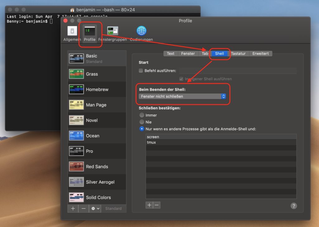 macOS Terminal automatisch schließen