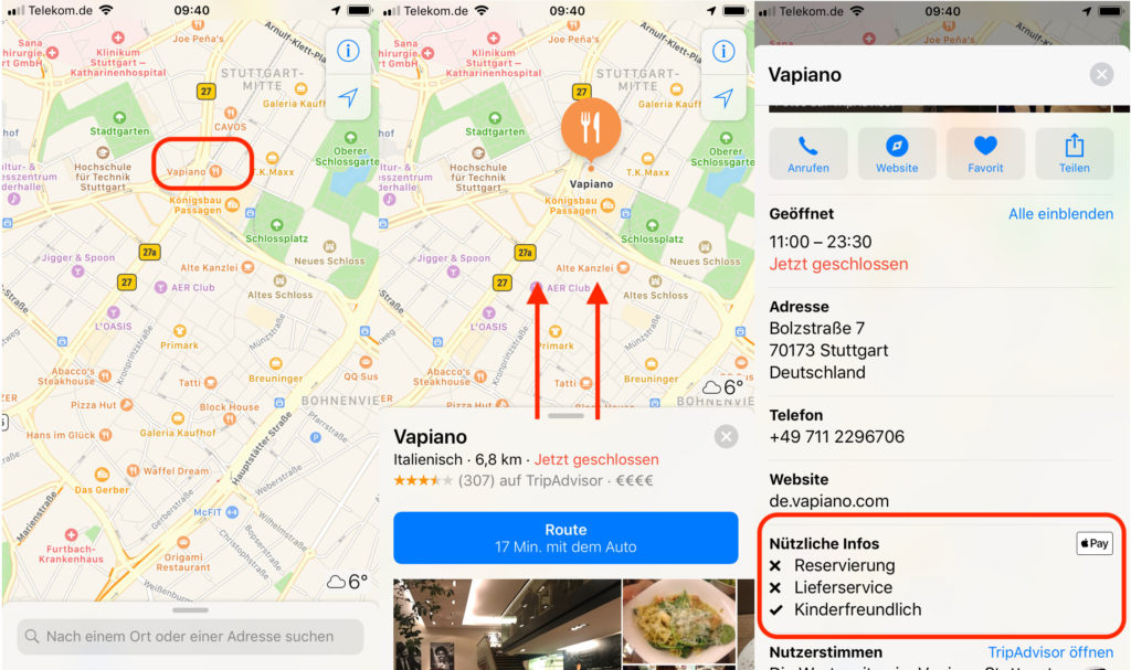 Apple Pay Händler oder Restaurant auf Apple Maps finden