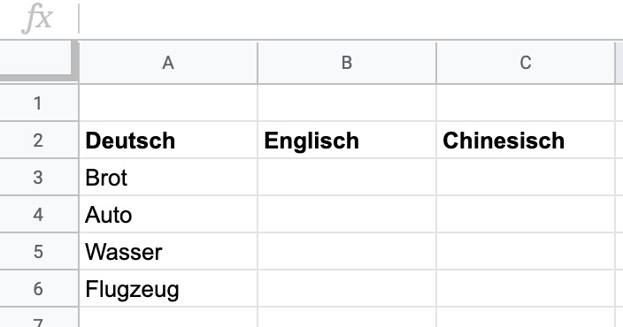 Text in Google Tabellen übersetzen