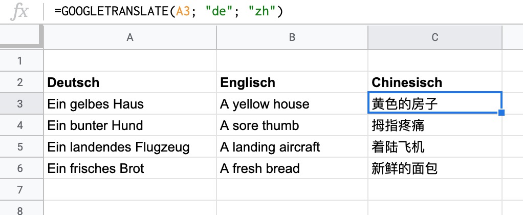 Google Tabellen Sätze übersetzen