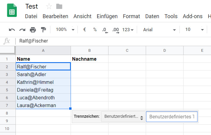 Text in Spalten mit Google Tabelle aufteilen