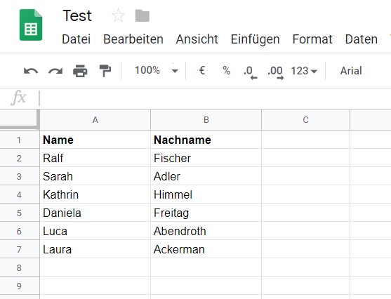 Text in Spalten mit Google Tabelle aufteilen