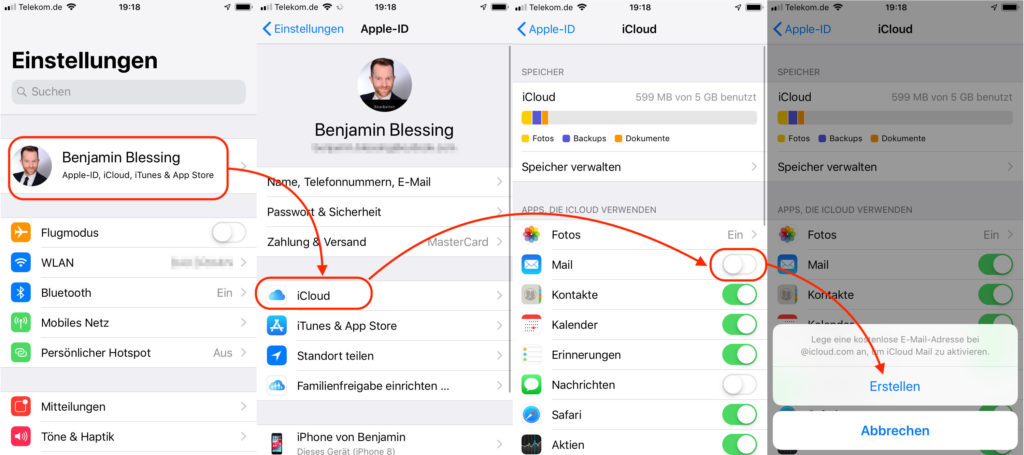 iCloud.com E-Mail registrieren