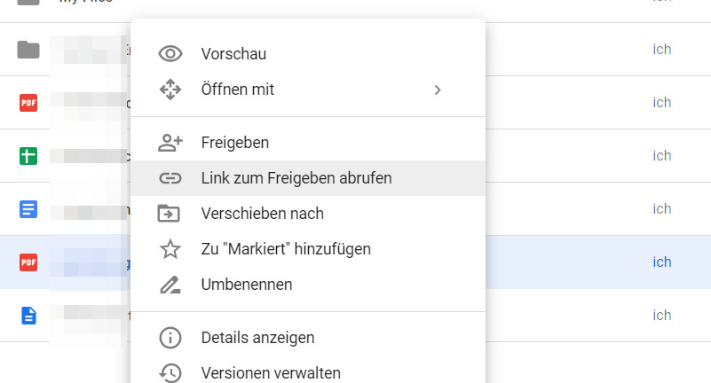 Datei in Google Drive freigeben