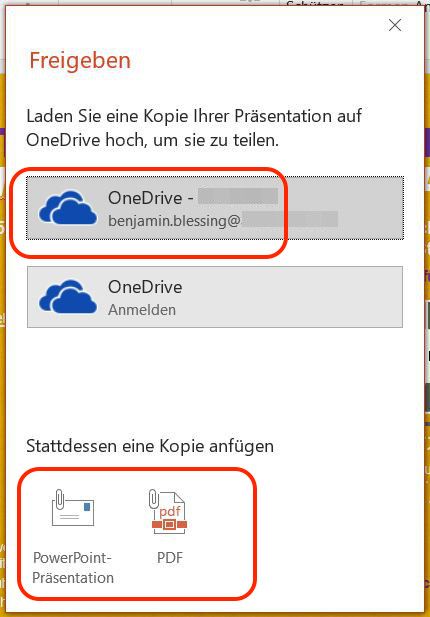 Freigabe Optionen für PowerPoint wählen