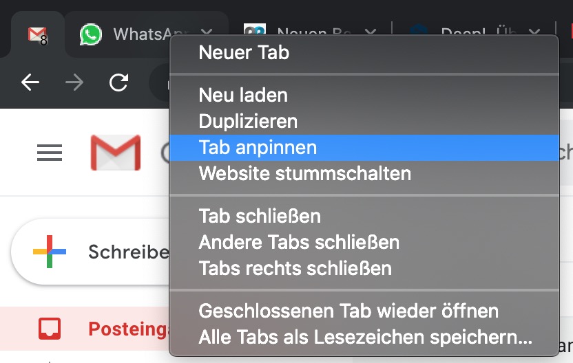 Google Chrome Tabs anpinnen