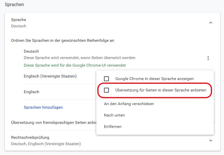 Google Chrome weitere Sprache übersetzen