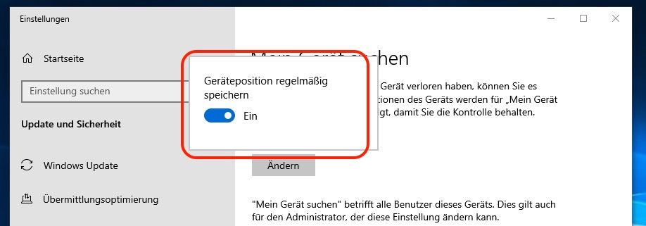 "Mein Gerät suchen" für Windows 10 einschalten