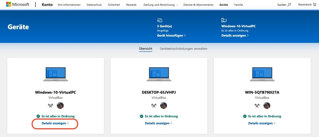 Windows 10 Geräte Übersicht