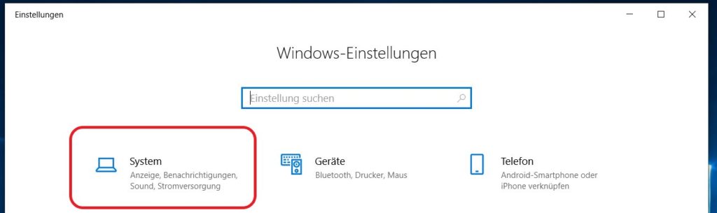 Windows 10 System Einstellungen
